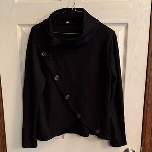 Women's Black Asymmetrical Button Sweater